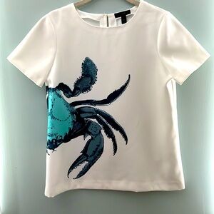 J Crew Short Sleeve with Crab Design, Size 0
